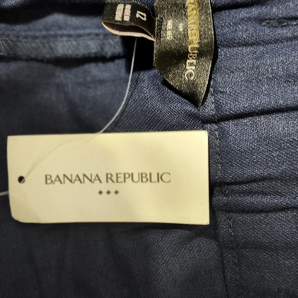 Banana Republic Navy Wide-Leg Linen Pants